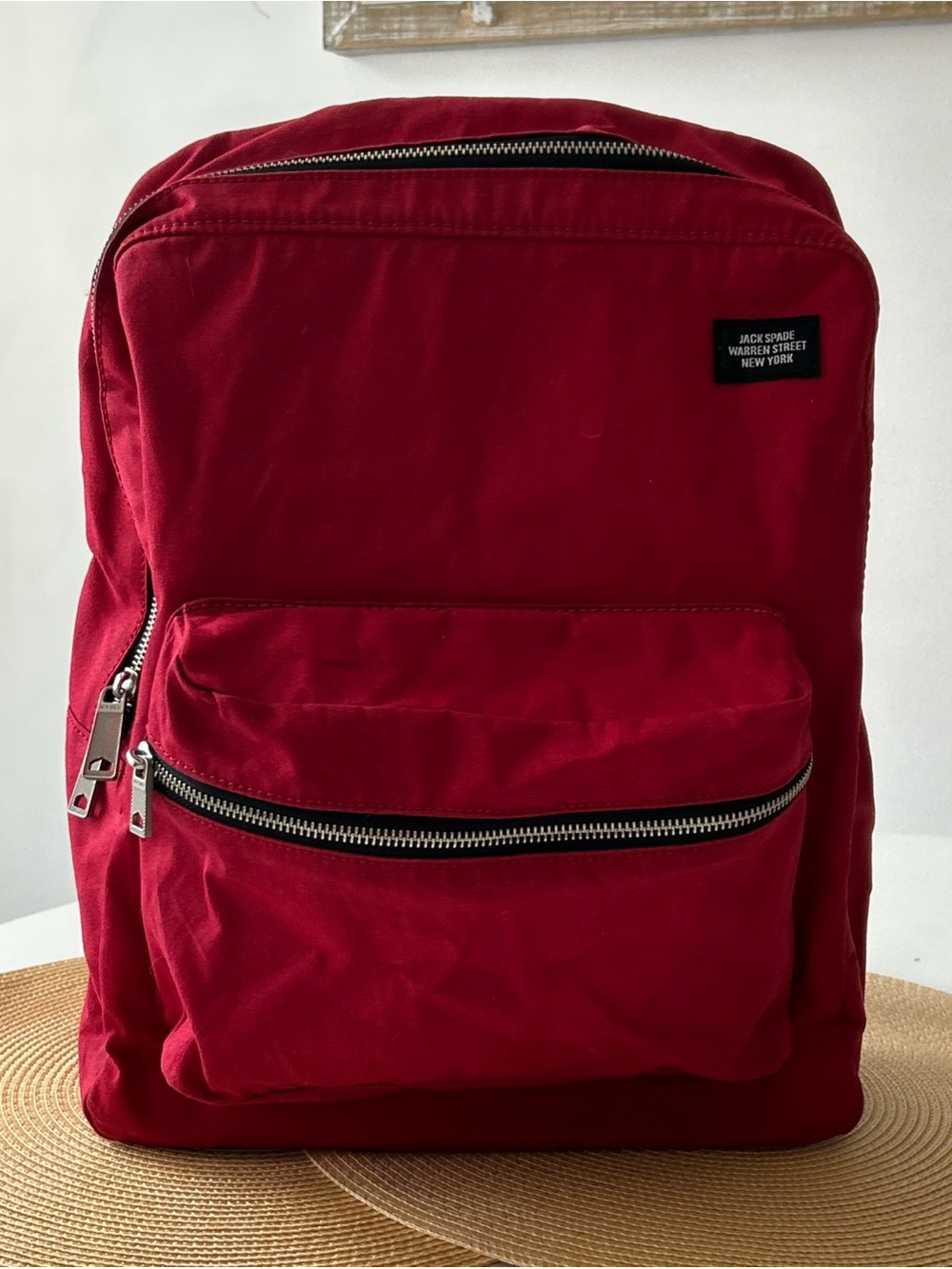 Jack Spade Warren Street New York Backpack Bag Red Nylon Silver-Tone Hardware